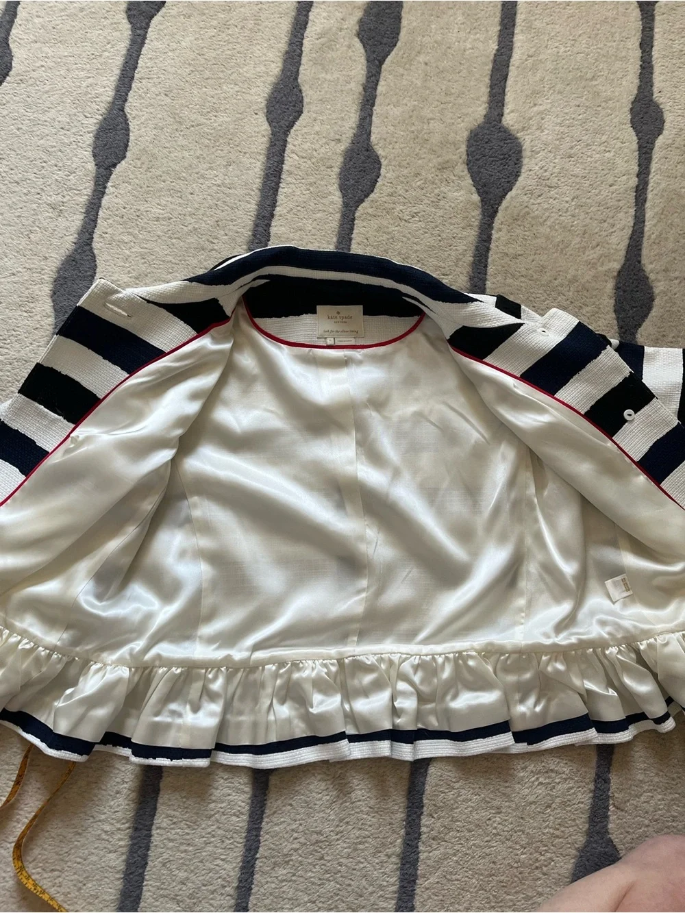 kate spade Navy and White Striped Peplum Blazer